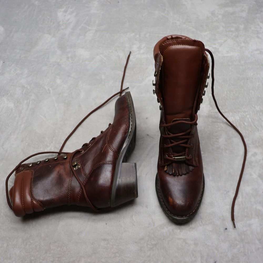 Double H Women 8.5M Lace Up Boots Brown Opanka Packer Kiltie Block Heel VTG 1088